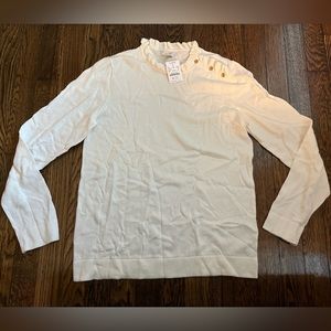J. Cree ruffled white sweater with gold buttons